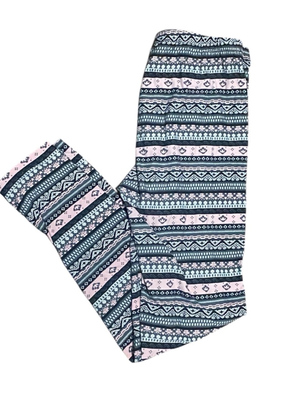 Patterned Navy and Pink Fair Isle Leggings